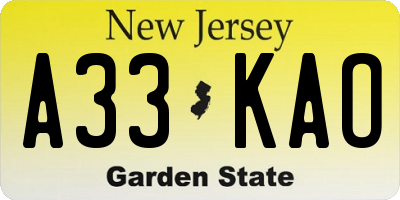 NJ license plate A33KAO