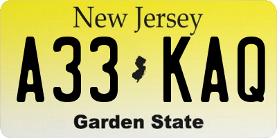 NJ license plate A33KAQ