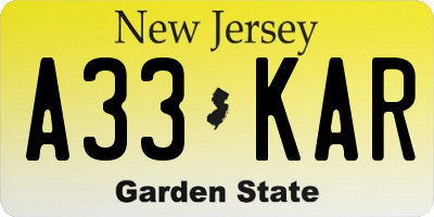 NJ license plate A33KAR