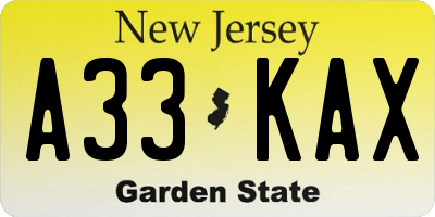 NJ license plate A33KAX