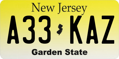 NJ license plate A33KAZ