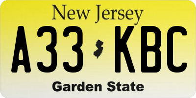 NJ license plate A33KBC