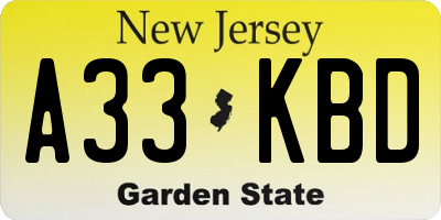 NJ license plate A33KBD