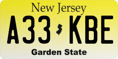 NJ license plate A33KBE