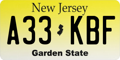 NJ license plate A33KBF