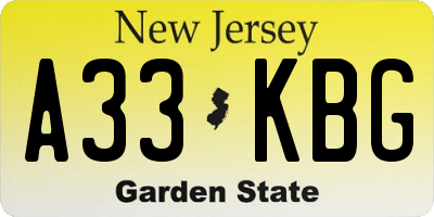 NJ license plate A33KBG