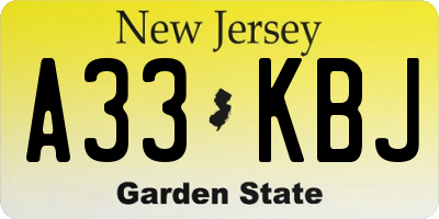 NJ license plate A33KBJ