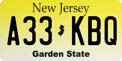 NJ license plate A33KBQ