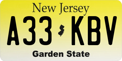 NJ license plate A33KBV
