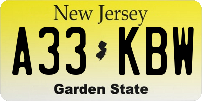 NJ license plate A33KBW