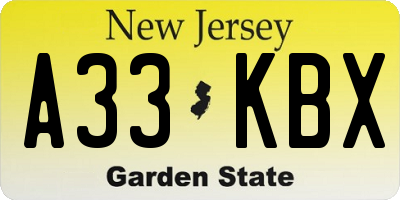 NJ license plate A33KBX