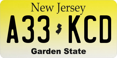 NJ license plate A33KCD