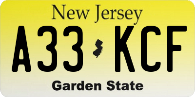 NJ license plate A33KCF
