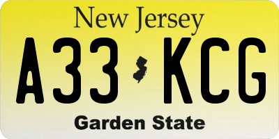 NJ license plate A33KCG