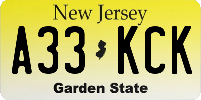 NJ license plate A33KCK
