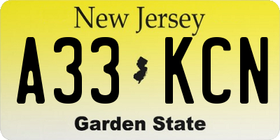 NJ license plate A33KCN
