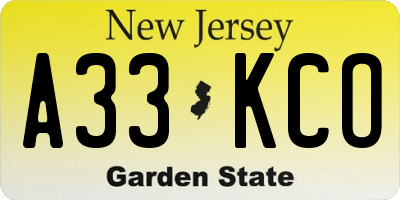 NJ license plate A33KCO