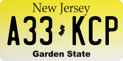 NJ license plate A33KCP