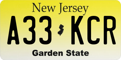 NJ license plate A33KCR