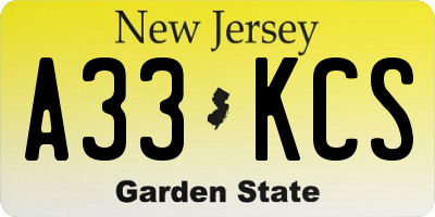 NJ license plate A33KCS