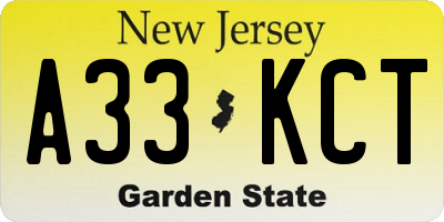 NJ license plate A33KCT