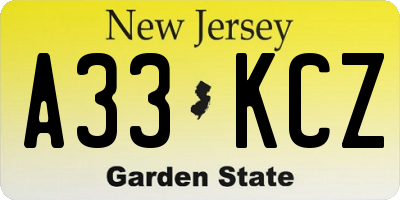 NJ license plate A33KCZ