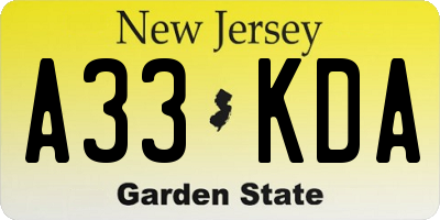 NJ license plate A33KDA