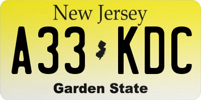 NJ license plate A33KDC
