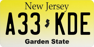 NJ license plate A33KDE