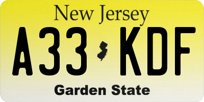 NJ license plate A33KDF