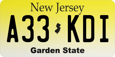 NJ license plate A33KDI