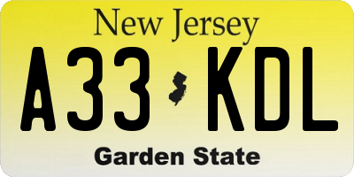 NJ license plate A33KDL