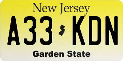 NJ license plate A33KDN