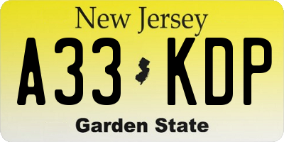 NJ license plate A33KDP