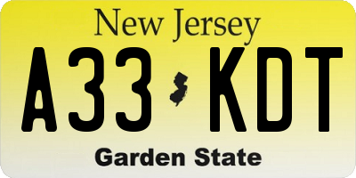 NJ license plate A33KDT