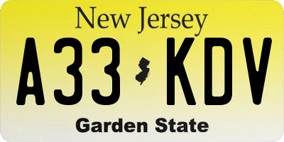 NJ license plate A33KDV