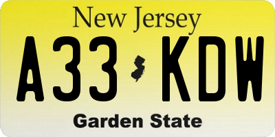 NJ license plate A33KDW