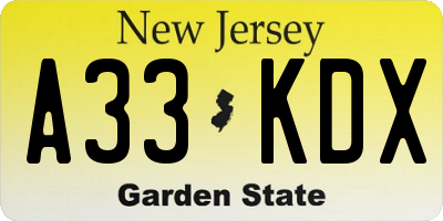 NJ license plate A33KDX