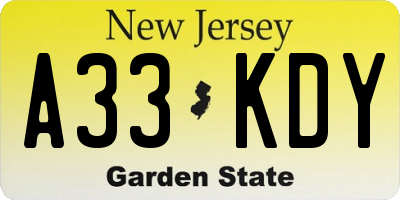 NJ license plate A33KDY