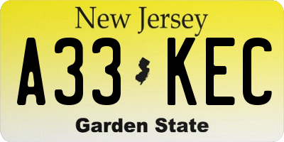 NJ license plate A33KEC