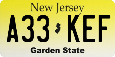NJ license plate A33KEF