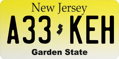 NJ license plate A33KEH