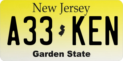 NJ license plate A33KEN