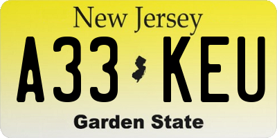 NJ license plate A33KEU