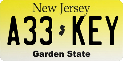NJ license plate A33KEY