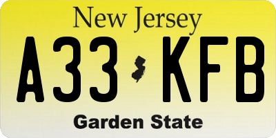 NJ license plate A33KFB