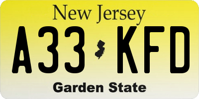 NJ license plate A33KFD