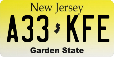 NJ license plate A33KFE
