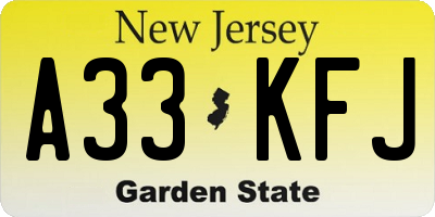 NJ license plate A33KFJ