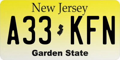 NJ license plate A33KFN